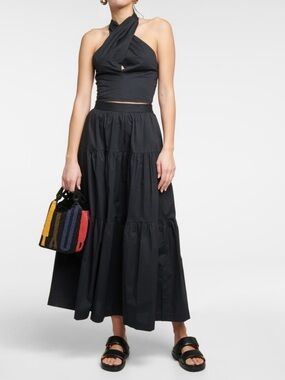 STAUD Black Tiered Maxi Skirt